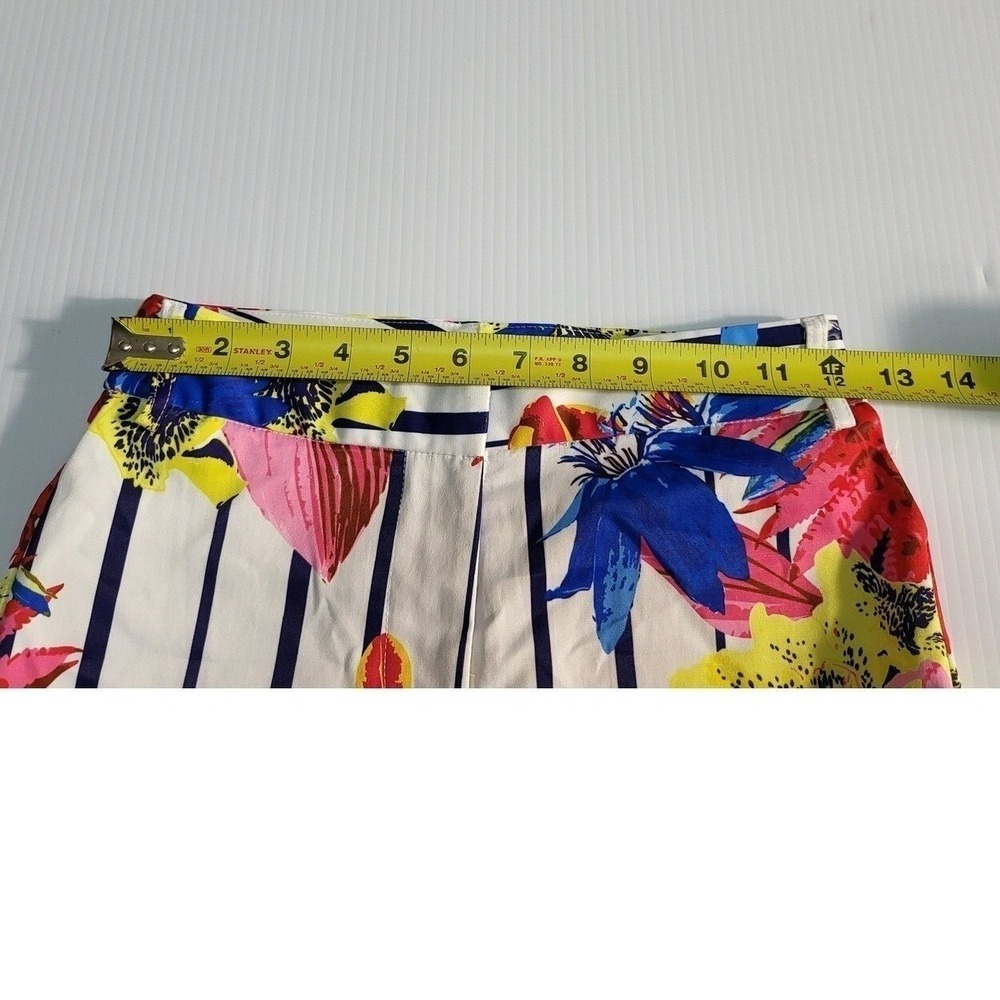 Ovi Womens Floral Striped Cuffed Shorts White Navy Blue Yellow Pink Size S - Picture 4 of 7